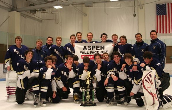 Mullen Hockey Tebowing after their championship in Aspen